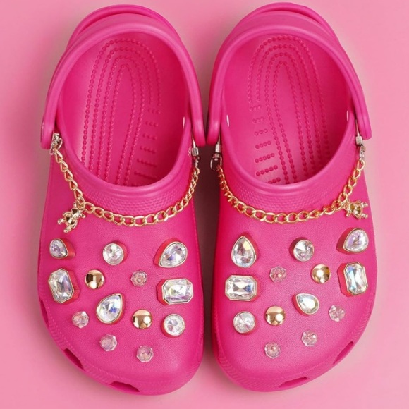 1 LEFT! Jibbitz stainless steel rhinestone,pearl &bear chain shoe charms (28)NWT - Picture 2 of 9